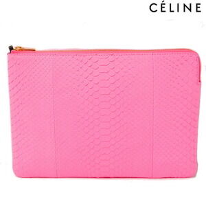 Celine Solo clutch pouch bag leather python neon pink